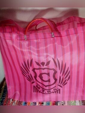 Consuela Pink Striped Jumbo Mesh Tote